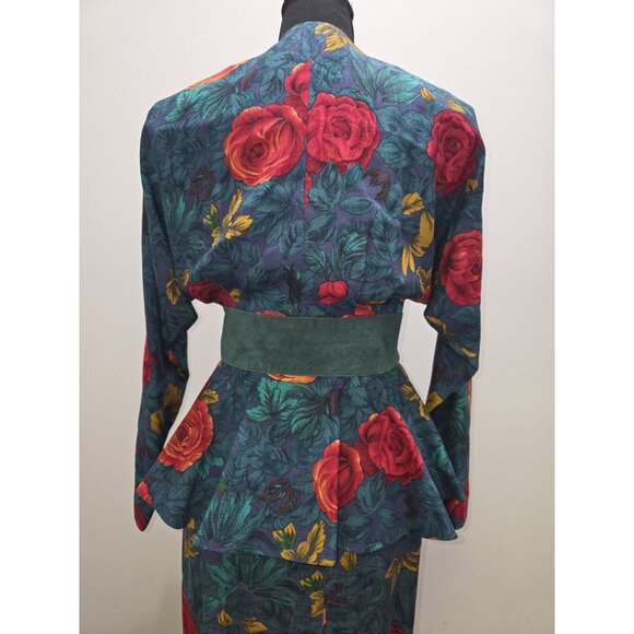 Vintage St Gillian Womens Silk Floral Faux Suede Dress Size 4 Classic Timeless - Picture 6 of 10